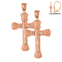 14K or 18K Gold INRI Crucifix Earrings