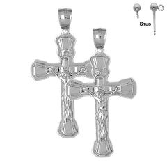 Sterling Silver 46mm INRI Crucifix Earrings (White or Yellow Gold Plated)