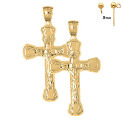 Sterling Silver 46mm INRI Crucifix Earrings (White or Yellow Gold Plated)