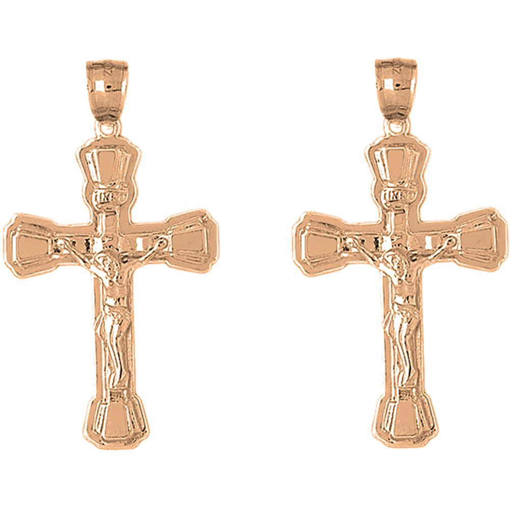 14K or 18K Gold 46mm INRI Crucifix Earrings