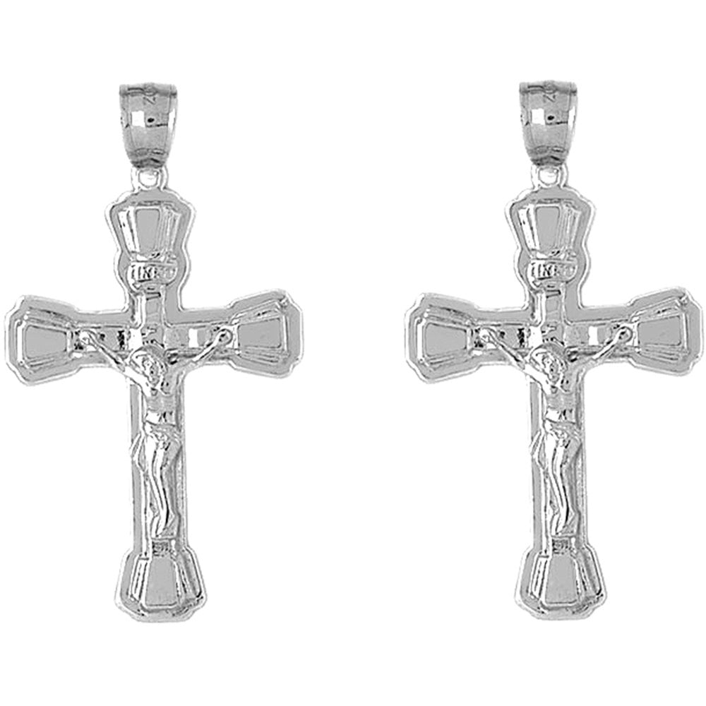 Sterling Silver 46mm INRI Crucifix Earrings