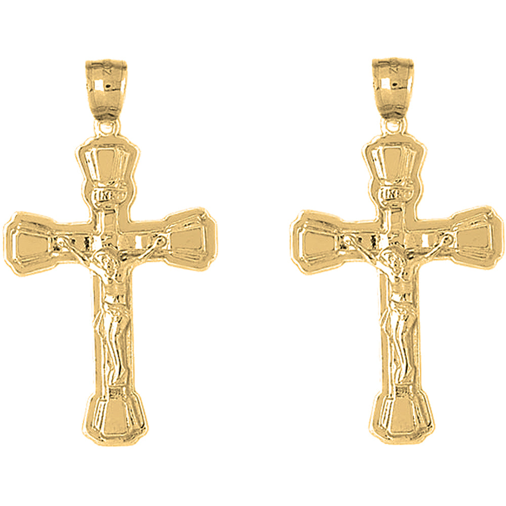 Yellow Gold-plated Silver 46mm INRI Crucifix Earrings