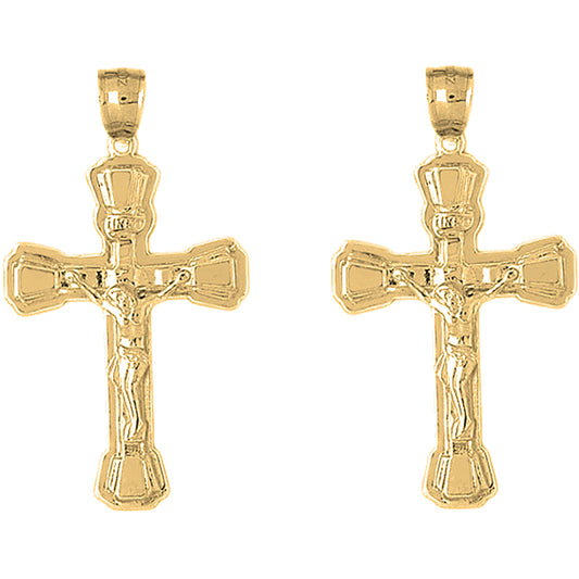 14K or 18K Gold 46mm INRI Crucifix Earrings