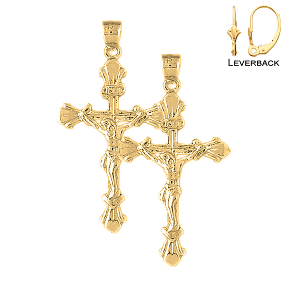 14K or 18K Gold INRI Crucifix Earrings