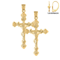 Sterling Silver 42mm INRI Crucifix Earrings (White or Yellow Gold Plated)