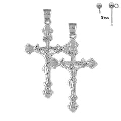 Sterling Silver 42mm INRI Crucifix Earrings (White or Yellow Gold Plated)