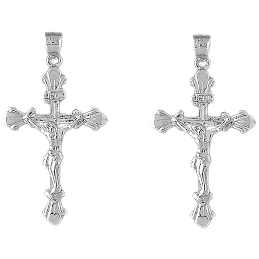 14K or 18K Gold 42mm INRI Crucifix Earrings