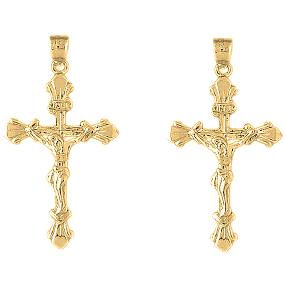 Yellow Gold-plated Silver 42mm INRI Crucifix Earrings
