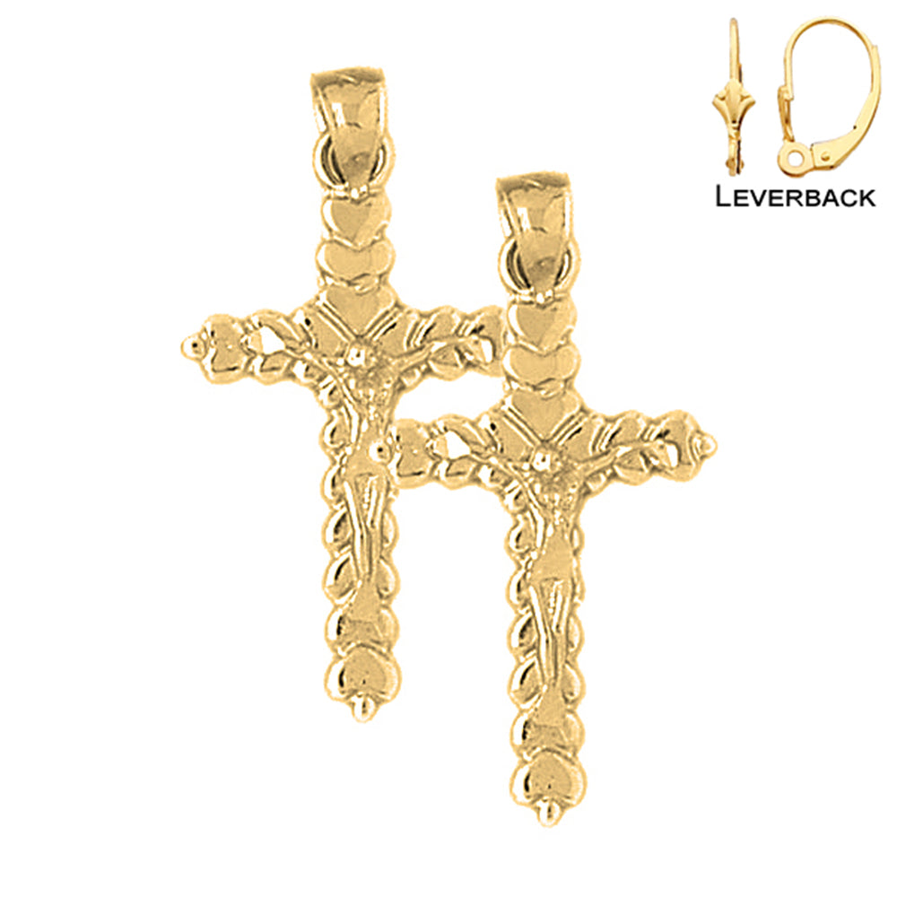 14K or 18K Gold Budded Crucifix Earrings