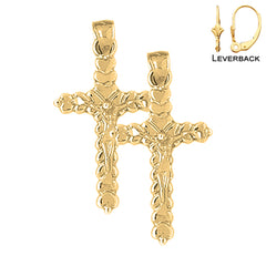 Sterling Silver 23mm Budded Crucifix Earrings (White or Yellow Gold Plated)