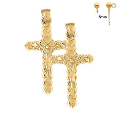 Sterling Silver 23mm Budded Crucifix Earrings (White or Yellow Gold Plated)