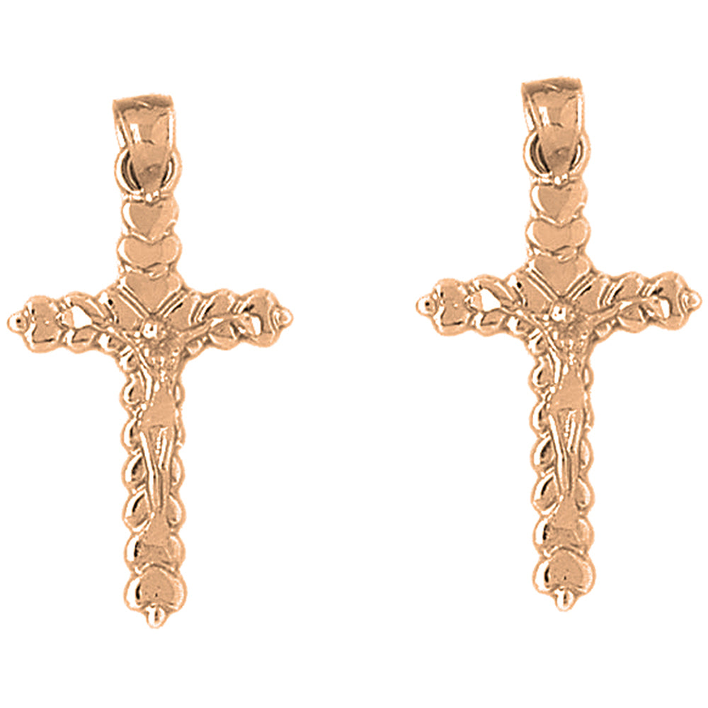 14K or 18K Gold 23mm Budded Crucifix Earrings