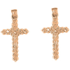 14K or 18K Gold 23mm Budded Crucifix Earrings