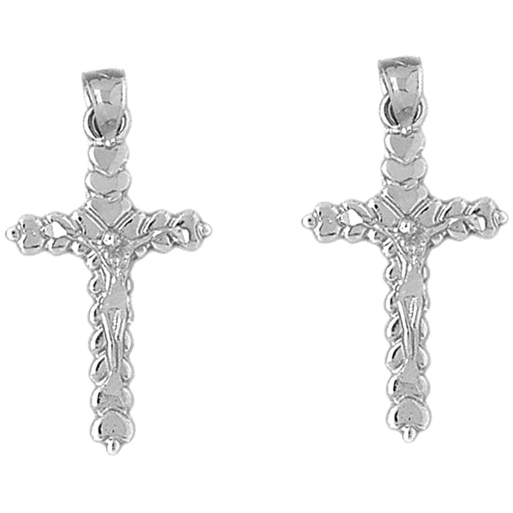 14K or 18K Gold 23mm Budded Crucifix Earrings