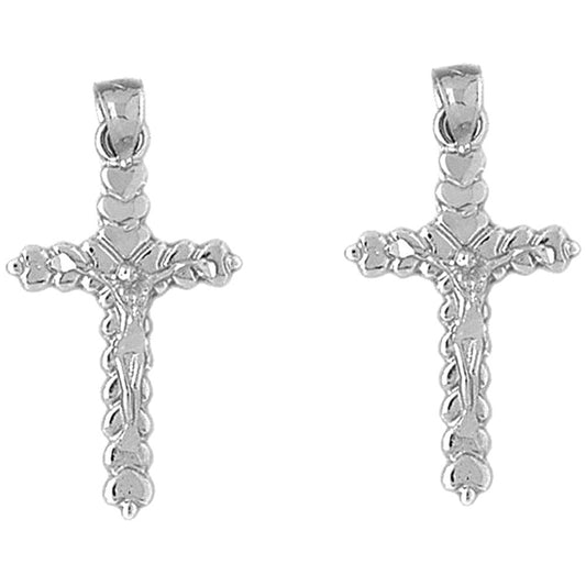 Sterling Silver 23mm Budded Crucifix Earrings