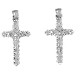 Sterling Silver 23mm Budded Crucifix Earrings