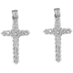 14K or 18K Gold 23mm Budded Crucifix Earrings