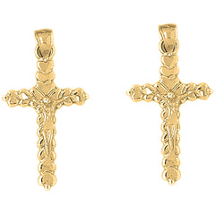 Yellow Gold-plated Silver 23mm Budded Crucifix Earrings