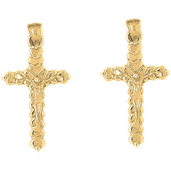 14K or 18K Gold 23mm Budded Crucifix Earrings