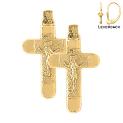 Pendientes de crucifijo INRI de plata de ley de 32 mm (chapados en oro blanco o amarillo)