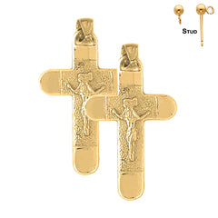 Sterling Silver 32mm INRI Crucifix Earrings (White or Yellow Gold Plated)