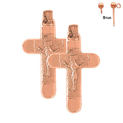 14K or 18K Gold INRI Crucifix Earrings