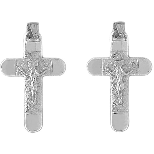 Sterling Silver 32mm INRI Crucifix Earrings