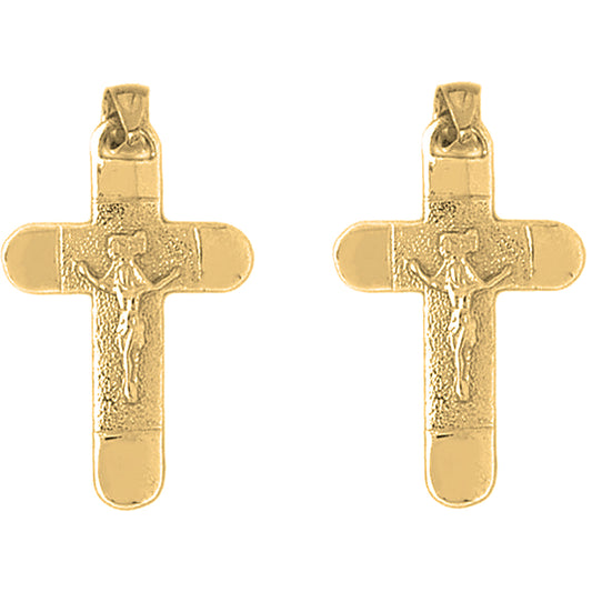 Yellow Gold-plated Silver 32mm INRI Crucifix Earrings