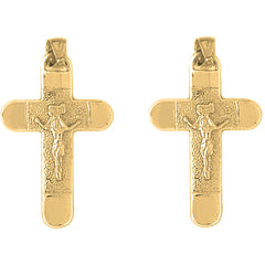 Yellow Gold-plated Silver 32mm INRI Crucifix Earrings