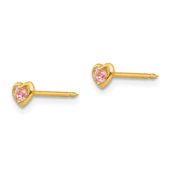 Inverness 14K Yellow Gold Heart with Pink CZ Earrings