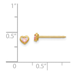 Inverness 14K Yellow Gold Heart with Pink CZ Earrings