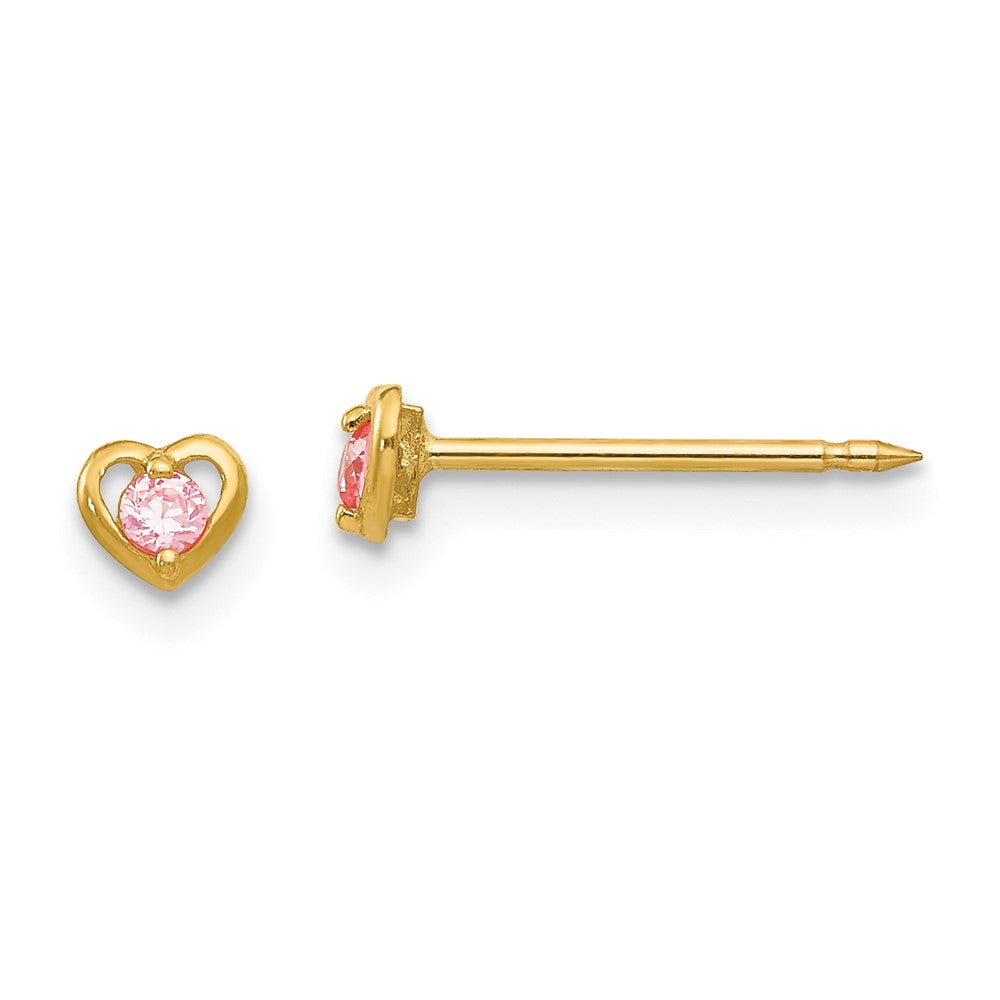 Inverness 14K Yellow Gold Heart with Pink CZ Earrings