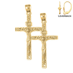 Sterling Silver 43mm INRI Crucifix Earrings (White or Yellow Gold Plated)