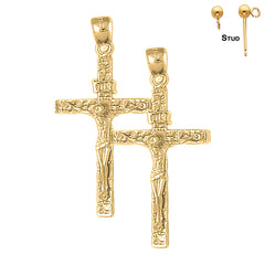 Sterling Silver 43mm INRI Crucifix Earrings (White or Yellow Gold Plated)