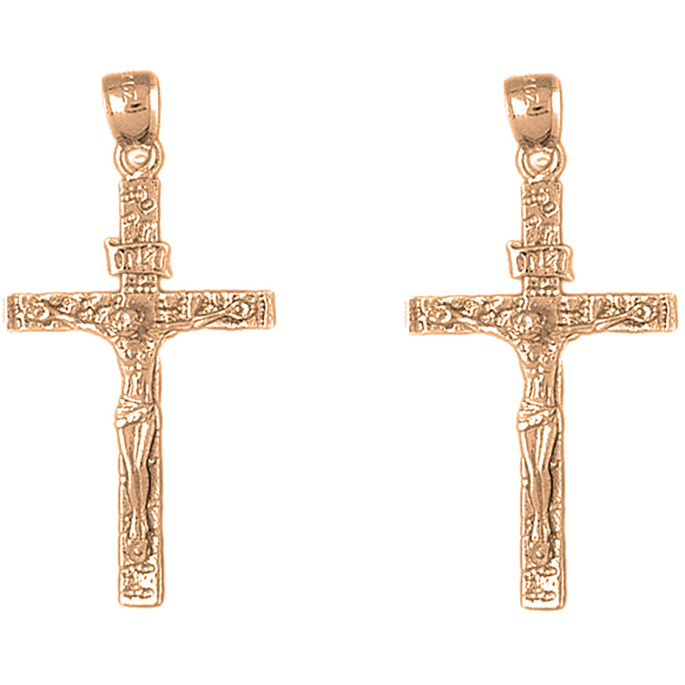 14K or 18K Gold 43mm INRI Crucifix Earrings