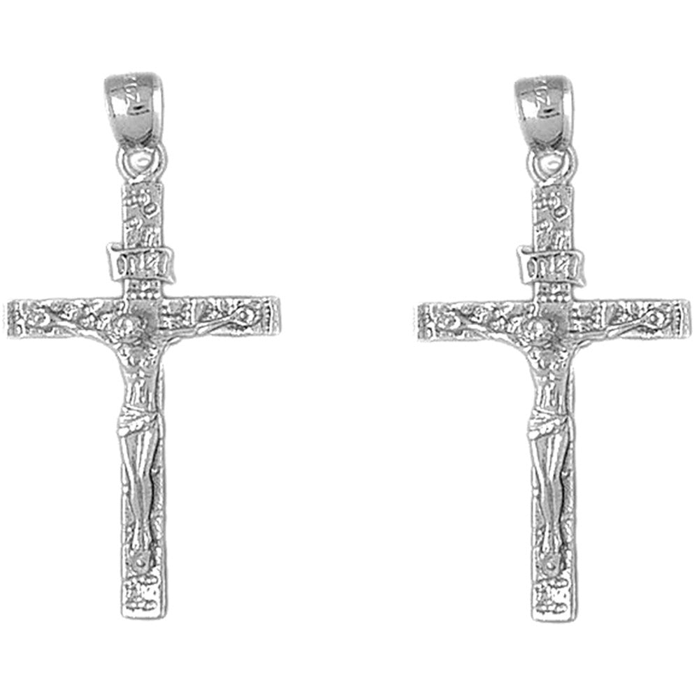 Sterling Silver 43mm INRI Crucifix Earrings