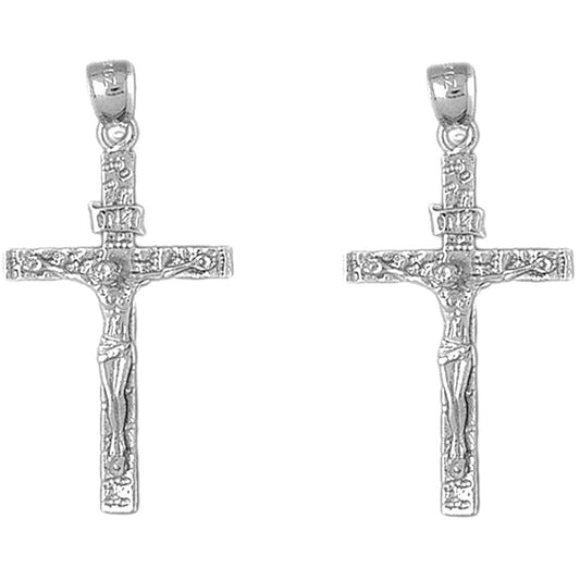 Sterling Silver 43mm INRI Crucifix Earrings