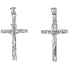 Sterling Silver 43mm INRI Crucifix Earrings