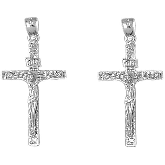 14K or 18K Gold 43mm INRI Crucifix Earrings
