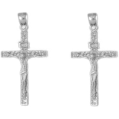 14K or 18K Gold 43mm INRI Crucifix Earrings