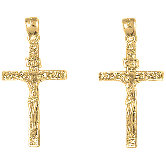 Yellow Gold-plated Silver 43mm INRI Crucifix Earrings