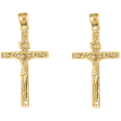 Yellow Gold-plated Silver 43mm INRI Crucifix Earrings