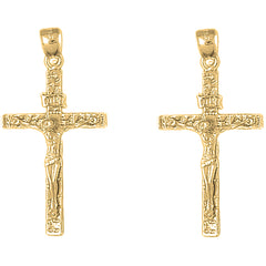 14K or 18K Gold 43mm INRI Crucifix Earrings