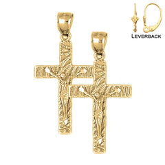 Sterling Silver 37mm Latin Crucifix Earrings (White or Yellow Gold Plated)