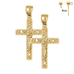 Sterling Silver 37mm Latin Crucifix Earrings (White or Yellow Gold Plated)