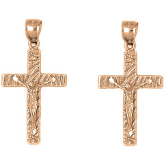 14K or 18K Gold 37mm Latin Crucifix Earrings