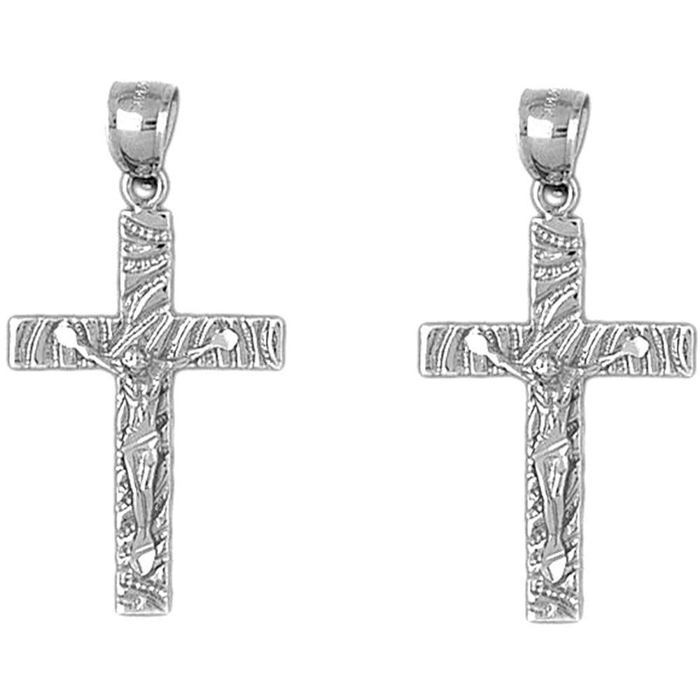 14K or 18K Gold 37mm Latin Crucifix Earrings