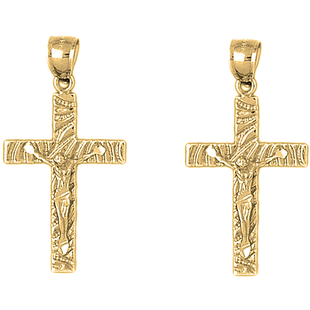 14K or 18K Gold 37mm Latin Crucifix Earrings