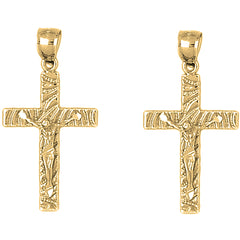 Yellow Gold-plated Silver 37mm Latin Crucifix Earrings