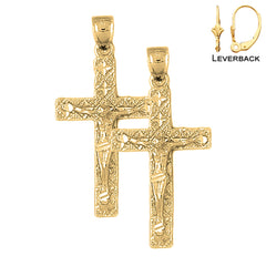 Sterling Silver 41mm Latin Crucifix Earrings (White or Yellow Gold Plated)